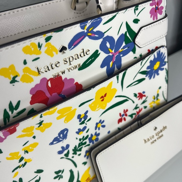 2 Pcs Kate Spade Medium Staci Satchel Garden Bouquet and Wallet NWT - Picture 6 of 12